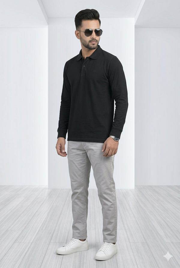 Men's Classic Black Full Sleeve Polo T-Shirt