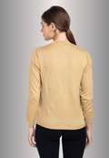 Women's Solid Beige Round Neck Knitted Cardigan