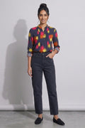 Womens Abstract Print Mandarin Collar Shirt Top