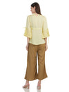 Self designed solid plated V neck with waist belt Top