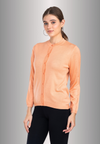 Women's Solid Peach Round Neck Knitted Cardigan