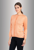 Women's Solid Peach Round Neck Knitted Cardigan