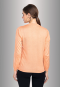 Women's Solid Peach Round Neck Knitted Cardigan