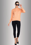 Women's Solid Peach Round Neck Knitted Cardigan