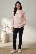 Blush Pink Pintuck Detail Mandarin Collar Shirt