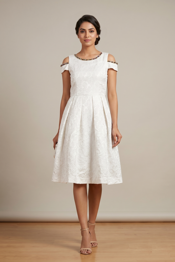 Ivory Grace Embossed Fit & Flare Dress