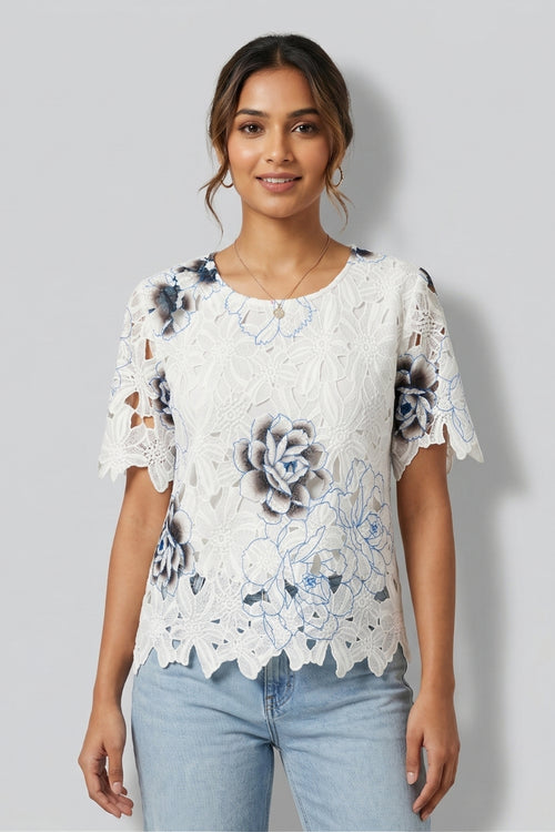 Women Lace Overlay Designer Top
