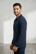 Men's Navy Blue Full Sleeve Polo T-Shirt