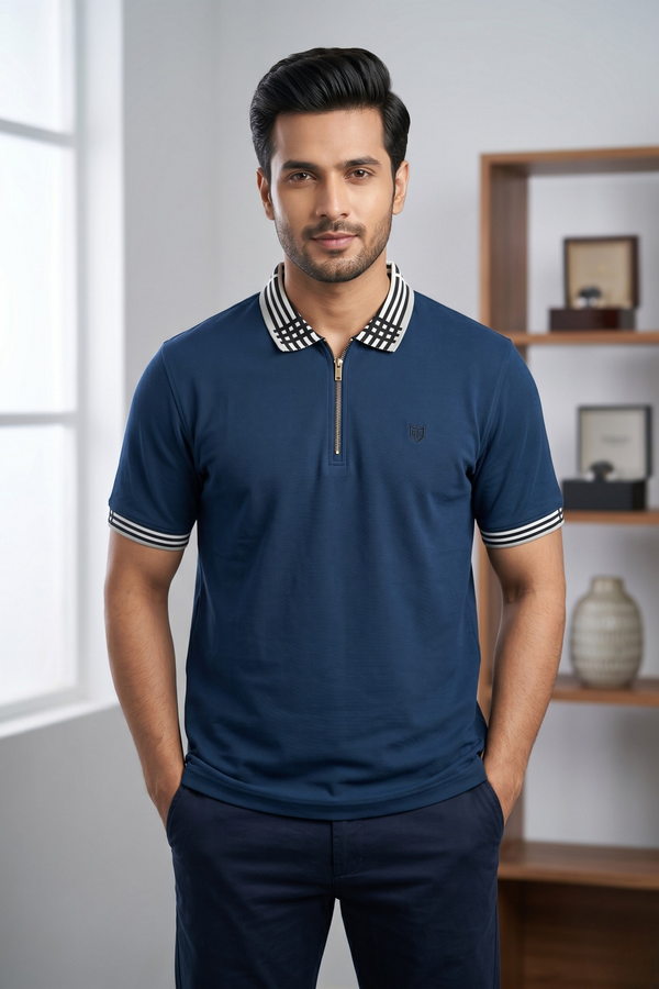 Mens Half Zip Polo T-Shirt