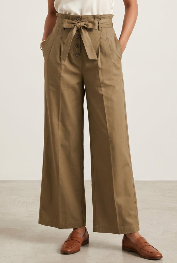 Women's High-Waist Wide Leg Palazzo Pants with Tie-Up Belt
