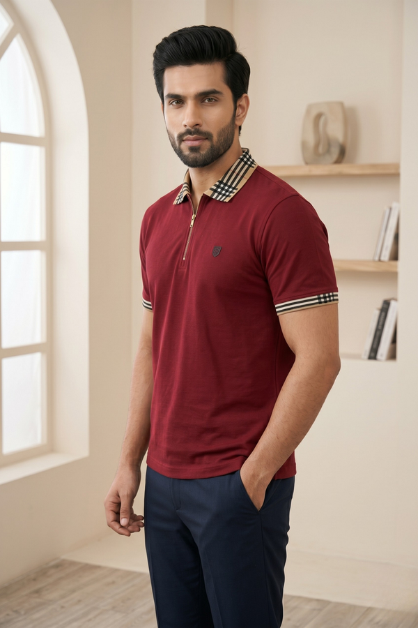 Mens Half Zip Polo T-Shirt