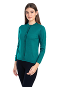 Women's Solid Teal Green Round Neck Knitted Cardigan