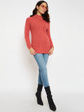 Moda Elementi Elegant Coral Knit Sweater with Zigzag Pattern