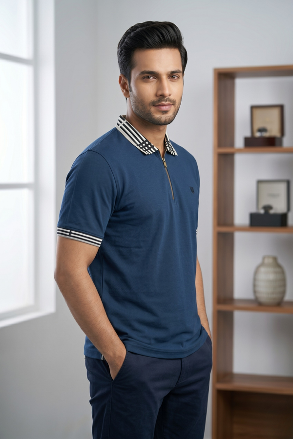 Mens Half Zip Polo T-Shirt