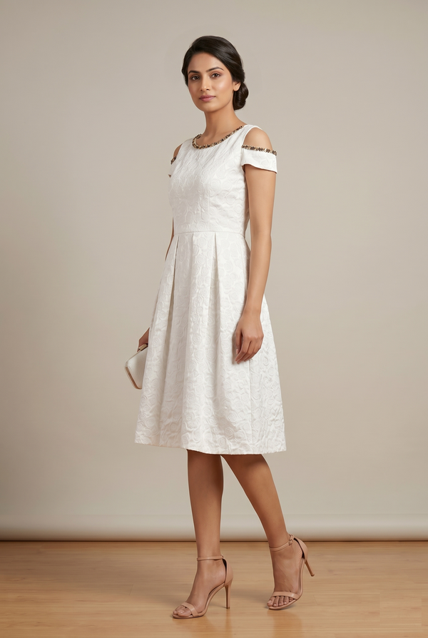 Ivory Grace Embossed Fit & Flare Dress
