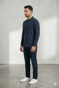 Men's Navy Blue Full Sleeve Polo T-Shirt