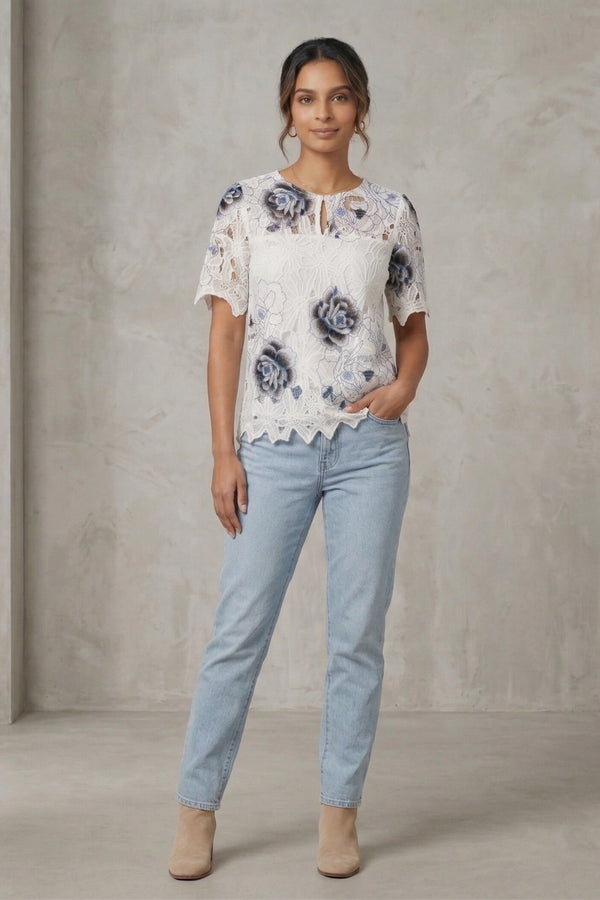 Women Lace Overlay Designer Top