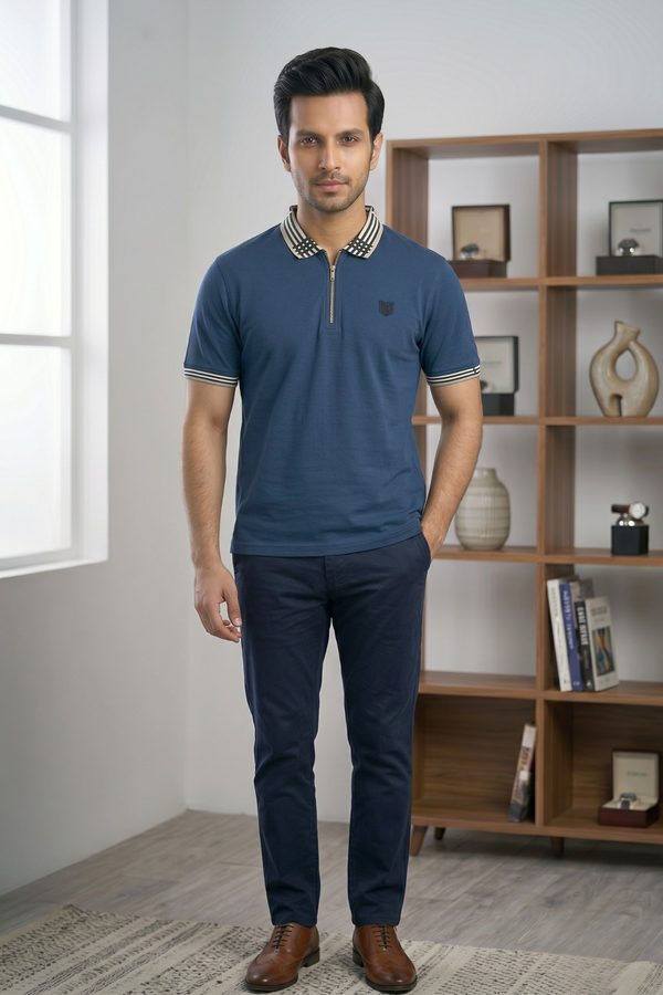 Mens Half Zip Polo T-Shirt