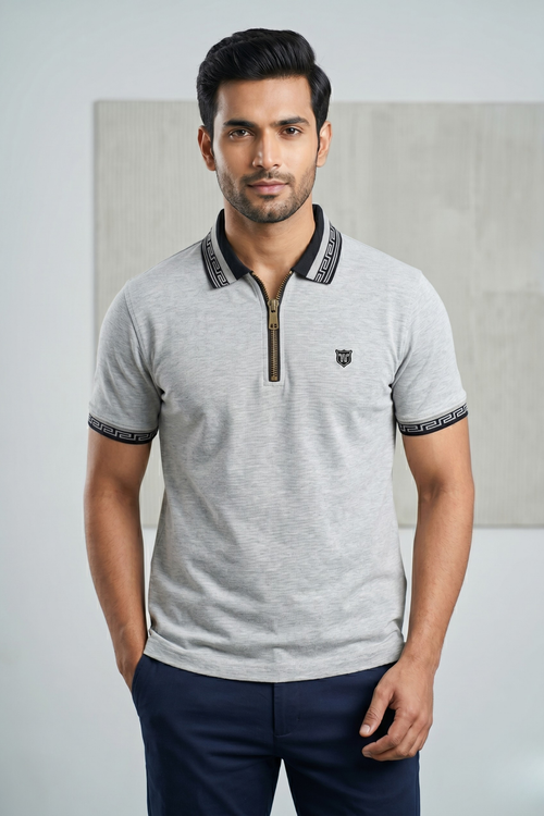 Mens Half Zip Polo T-Shirt
