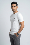 Men's White Textured Crew Neck T-Shirt
