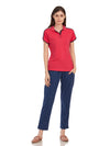 Women Collar Rose color T-shirt