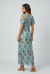 Aqua Blossom Cold Shoulder Maxi Dress