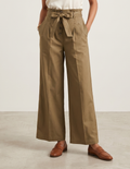 Women's High-Waist Wide Leg Palazzo Pants with Tie-Up Belt
