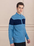 Colourblocked Turtle Neck Long Sleeves Woollen Cardigan Sweater