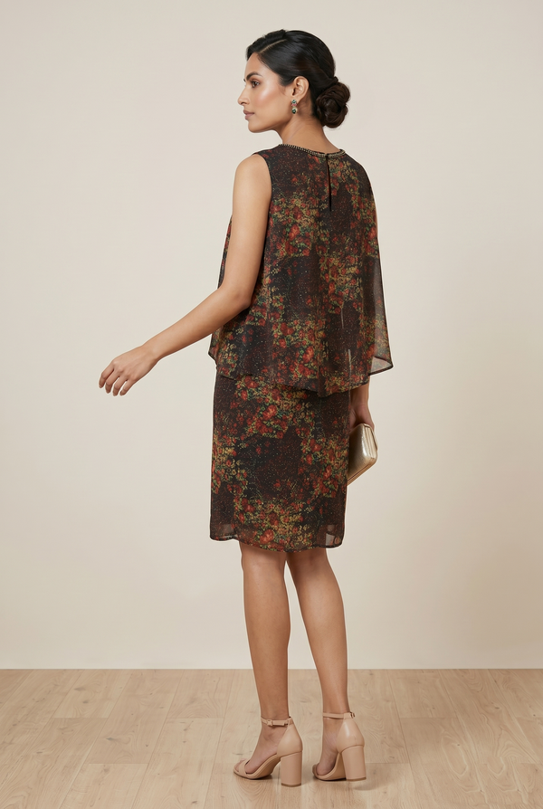 Noir Blossom Layered Shift Dress
