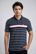 Men's Navy Blue Striped Polo T-Shirt