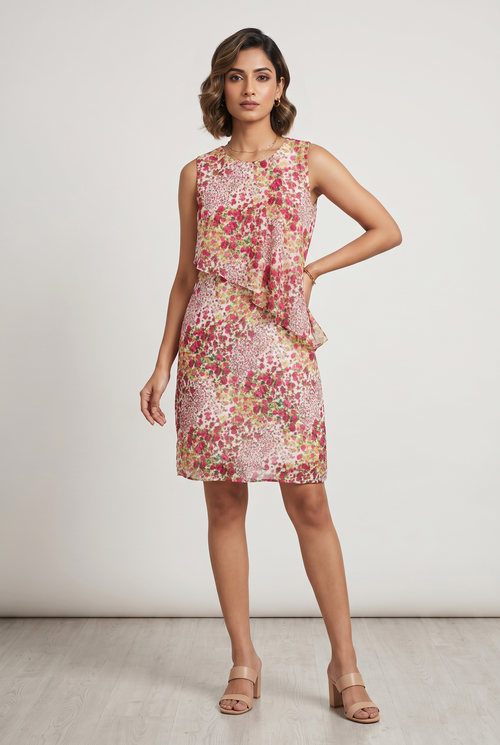Blush Blossom Layered Shift Dress