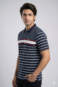 Men's Navy Blue Striped Polo T-Shirt