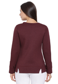 Women's Maroon Floral Embroidered Round Neck Sweatshirt