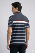 Men's Navy Blue Striped Polo T-Shirt