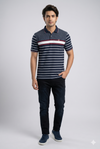Men's Navy Blue Striped Polo T-Shirt