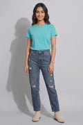 Sky Blue Casual Cotton T-Shirt