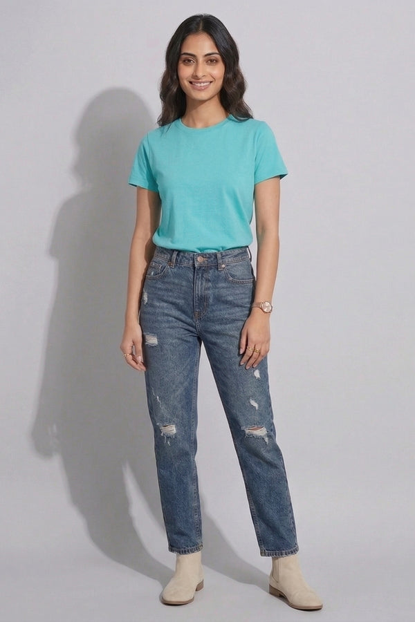 Sky Blue Casual Cotton T-Shirt
