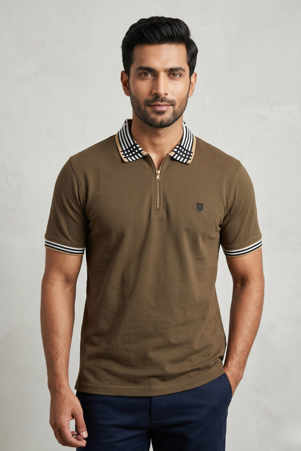 Mens Half Zip Polo T-Shirt