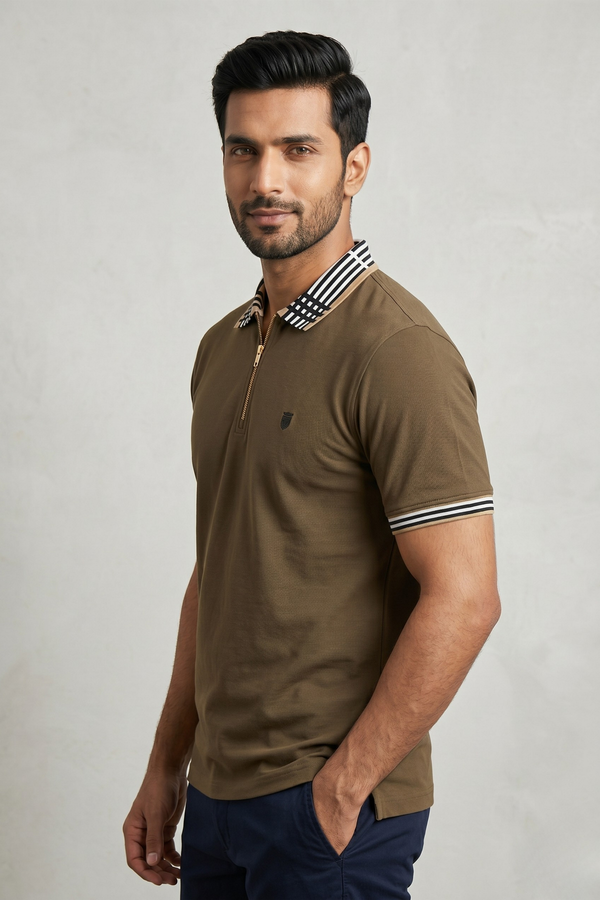 Mens Half Zip Polo T-Shirt