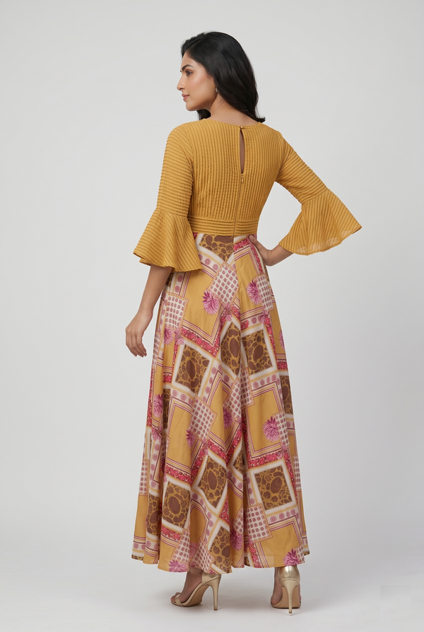 Mustard Mosaic Flared Maxi Dress