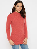 Moda Elementi Elegant Coral Knit Sweater with Zigzag Pattern