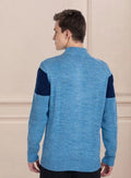 Colourblocked Turtle Neck Long Sleeves Woollen Cardigan Sweater