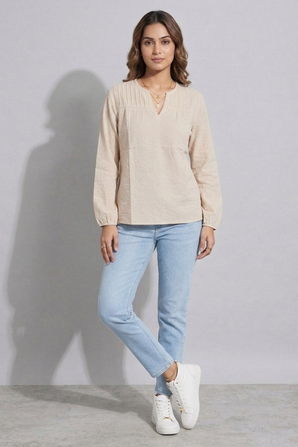 Women Solid Notch Neck Elegance Top