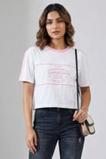 White Pink Contrast Crop T-Shirt