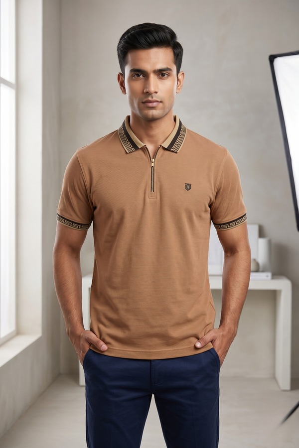 Mens Half Zip Polo T-Shirt