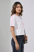 White Pink Contrast Crop T-Shirt