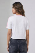 White Pink Contrast Crop T-Shirt