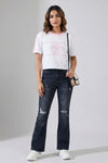 White Pink Contrast Crop T-Shirt