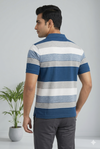 Men's Blue Multi-Stripe Polo T-Shirt