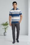 Men's Blue Multi-Stripe Polo T-Shirt